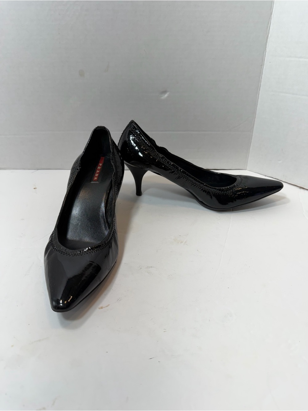 PRADA Black Patent Pointed-Toe Pumps - Women's Dress Heels size 38.5